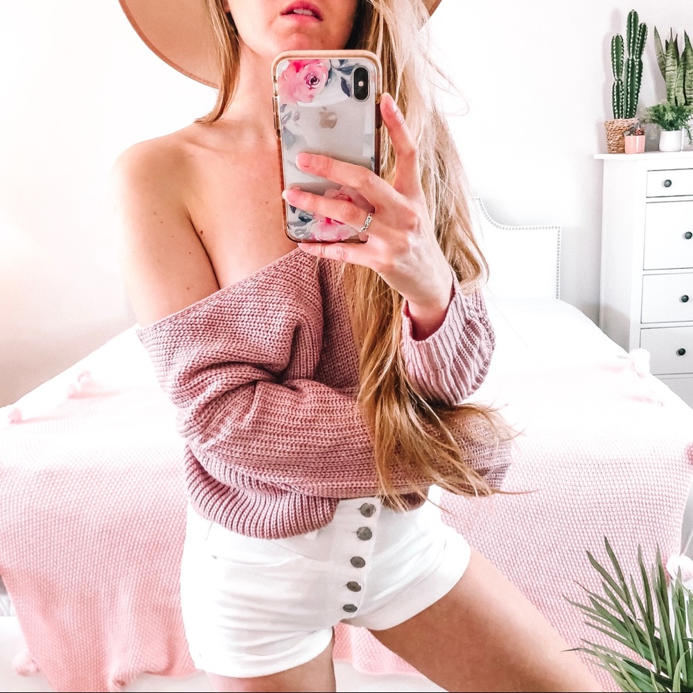 Sexy Oversized Mauve Blush Knit Knot Sweater - Picture 3 of 5